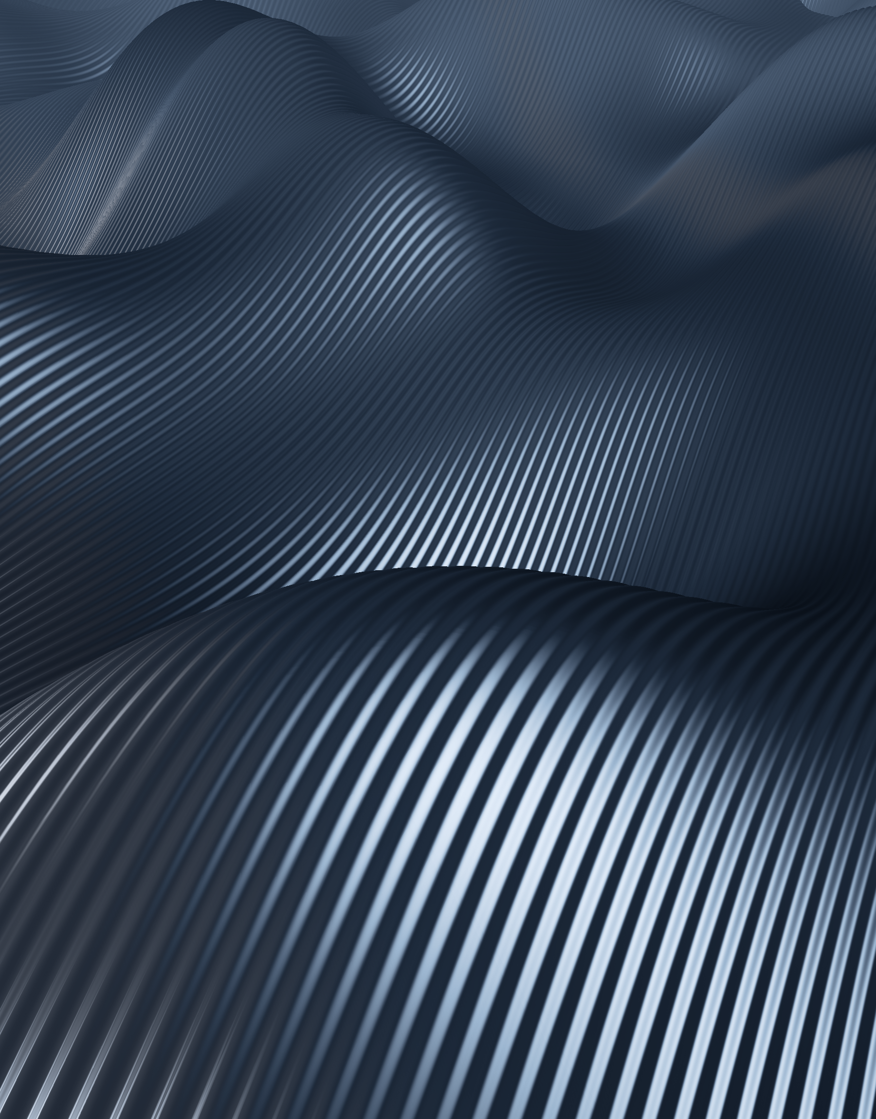 Selected Deep-space alloy artwork: ridged metallic terrain in midnight blue, graphite and platinum; not a plot of benchmark results.